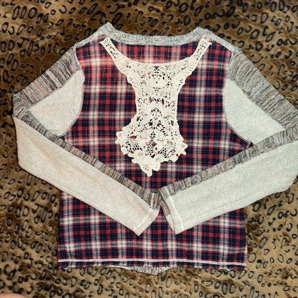 BKE Boutique Mixed Knit Plaid Lined Cardigan Sweater Small - Picture 7 of 11